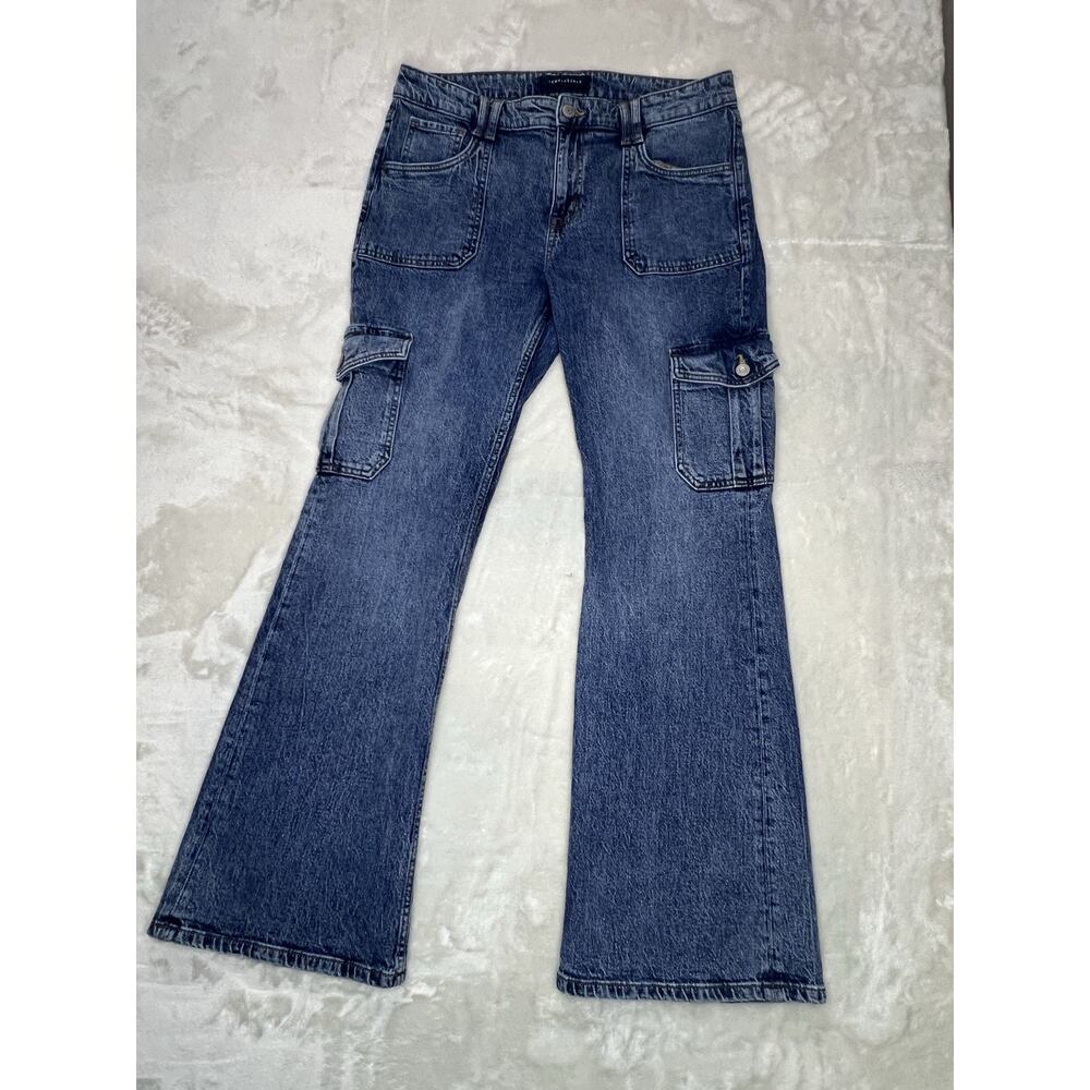 Aeropostale Jeans Mid Rise Flare Women's Cargo Blue Med Wash Denim 14R